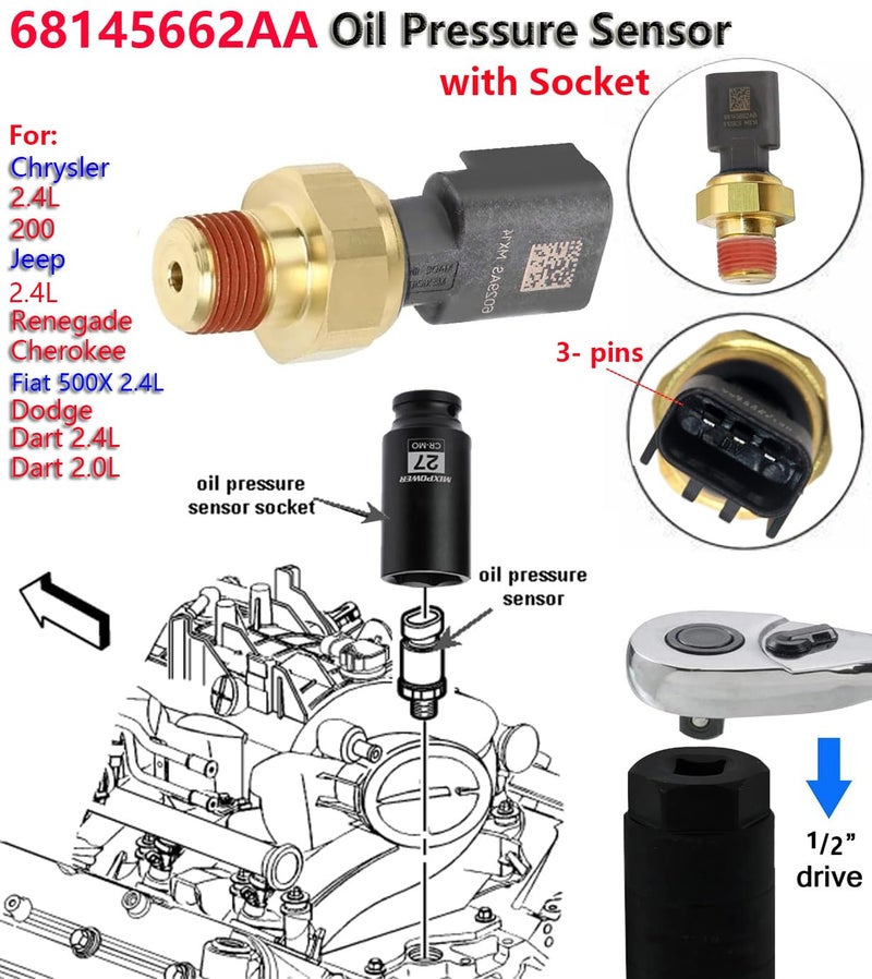 ADdormorn 2.4L Oil Pressure Sensor for Cherokee Renegade 2.0L 2.4L Chrysler 200 Dodge Ram Jeep, Oil Sensor 68145662AB 68145662AA 1S12029 PS753 - Image 4